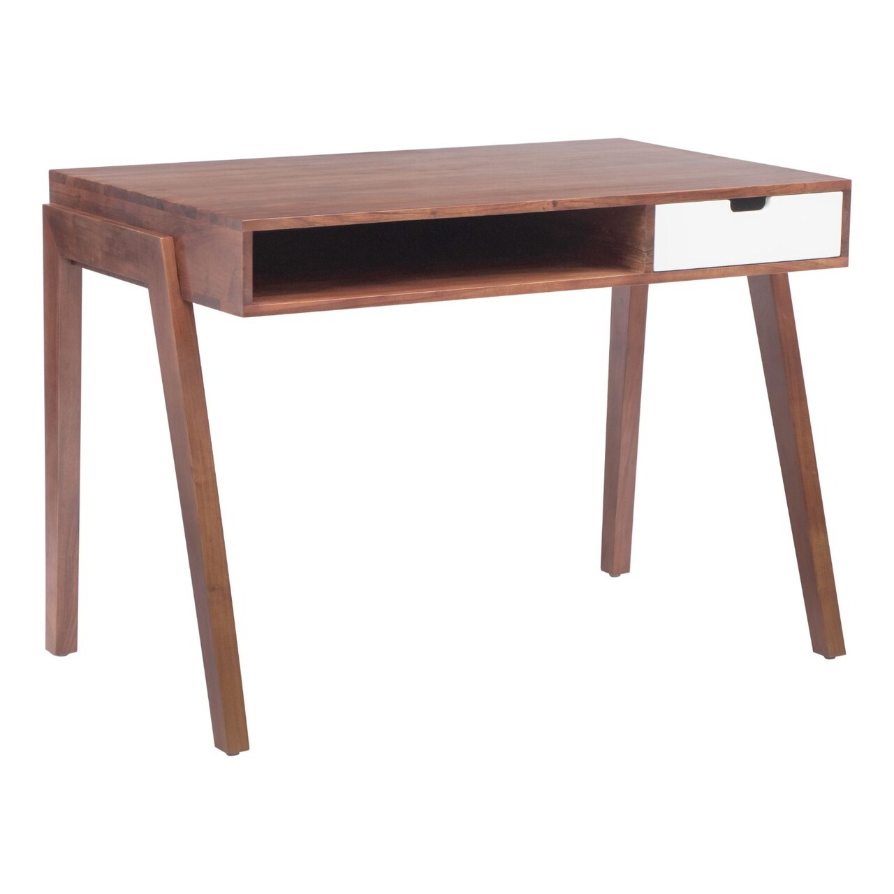 Modern Home 44&#x22; Walnut Brown and White Acacia Wood Rectangular Desk